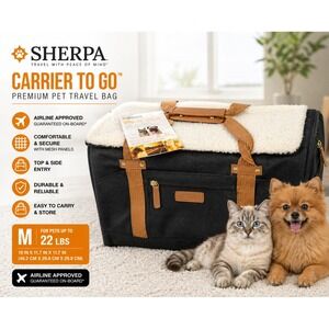 Sherpa Element Carrier To Go Pet Travel Bag Black Tan Large 22lbs 55526